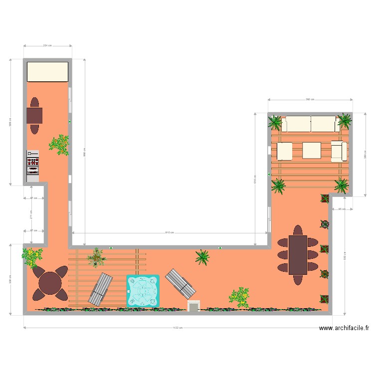 plan terrasse Cabanas appartement  . Plan de 1 pièce et 75 m2
