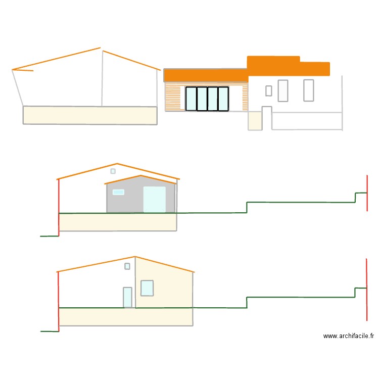 Plans en coupe. Plan de 20 pièces et 113 m2