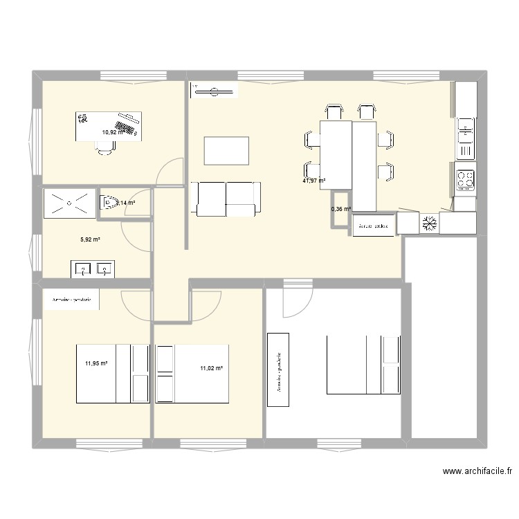 JEJE Souche 1er. Plan de 7 pièces et 84 m2