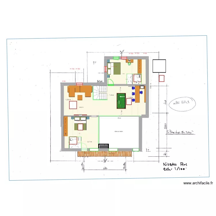 MEZZA SAMOENS + BILLARD + 2 CHAMBRES. Plan de 