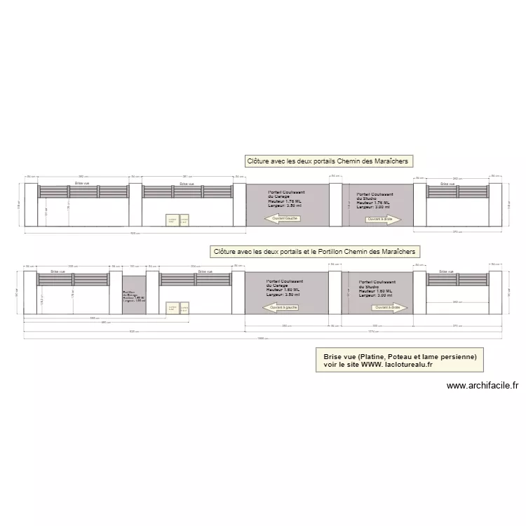 Portillon &agrave; gauche mod&egrave;le de cl&ocirc;ture sur Chemin des Mara&icirc;chers . Plan de 