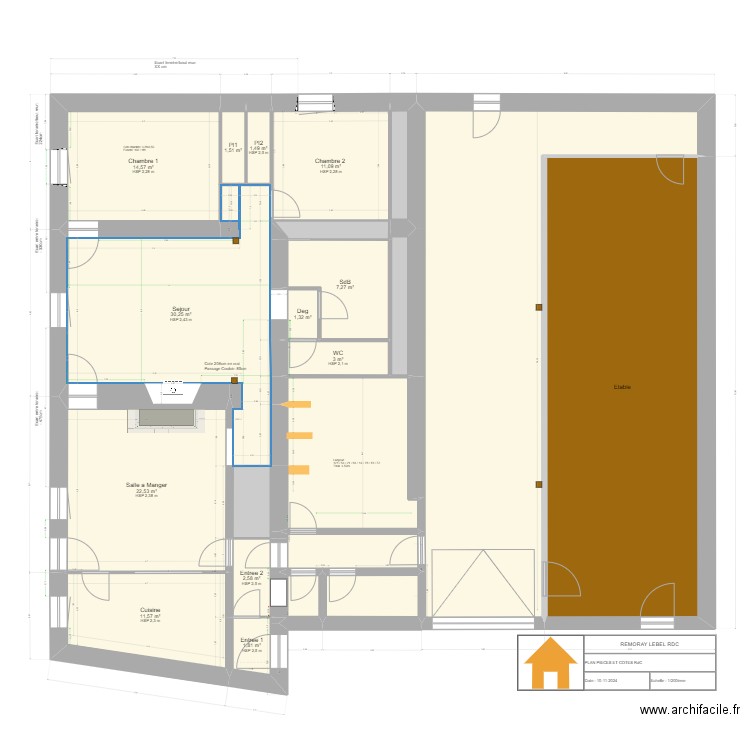 Remoray RdC. Plan de 22 pièces et 260 m2