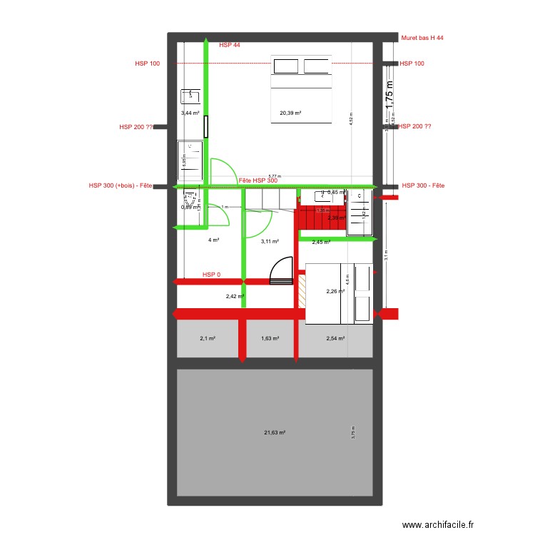 Mélèzes 82 Rez+3 Def Projet. Plan de 14 pièces et 70 m2