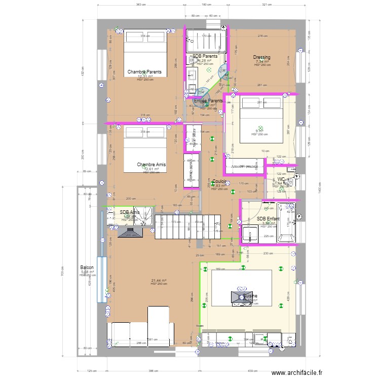 Maison RDC. Plan de 21 pièces et 211 m2