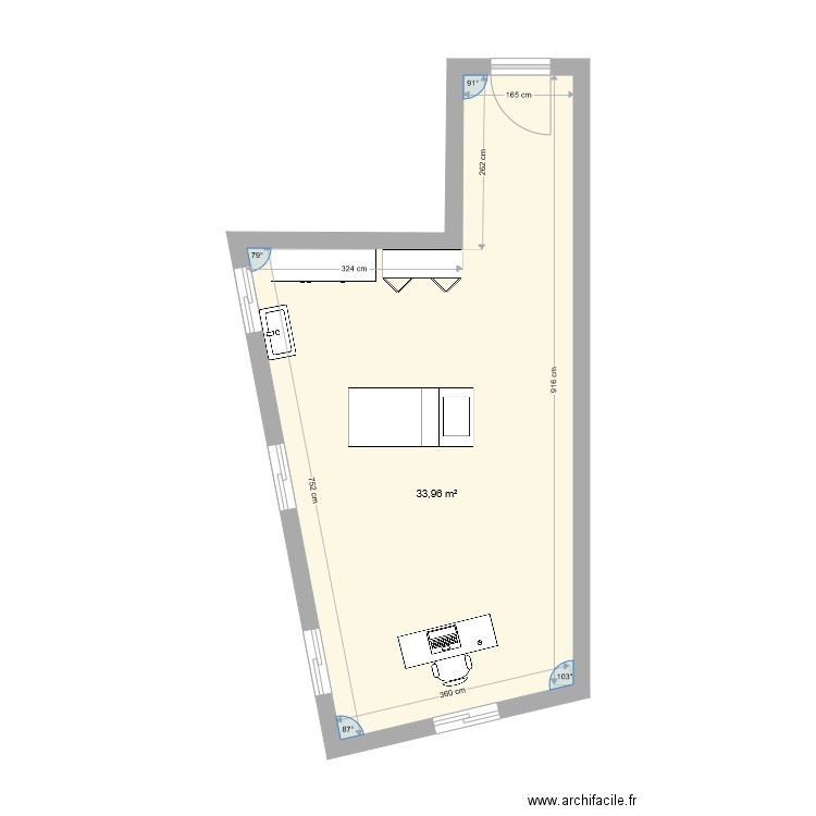 local 16. Plan de 1 pièce et 34 m2