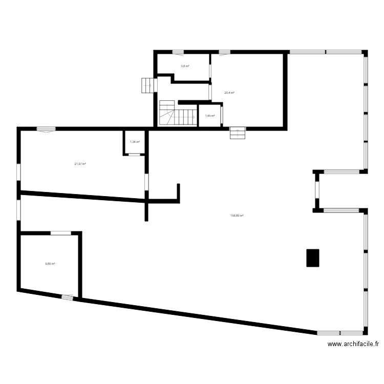 HOTEL NV . Plan de 7 pièces et 218 m2