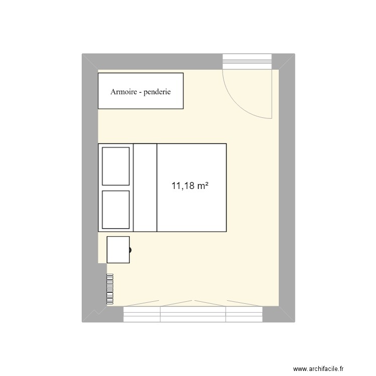 chambre. Plan de 1 pièce et 11 m2