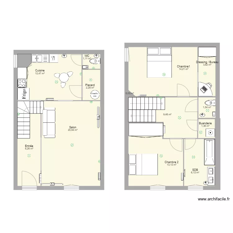 Maison Miradoux apr&egrave;s travaux. Plan de 