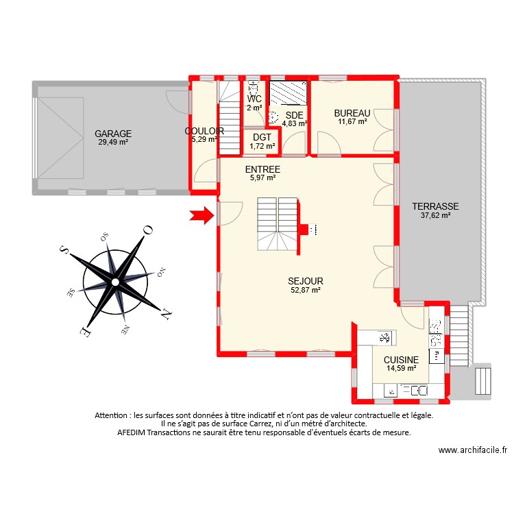 BI9087 RDC. Plan de 12 pièces et 169 m2