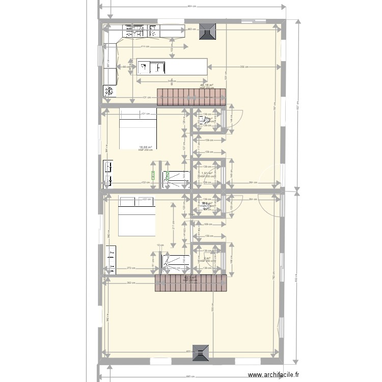 MESURE HANGAR PLAN DE BASE RDC CUISINE FENETRE. Plan de 7 pièces et 132 m2