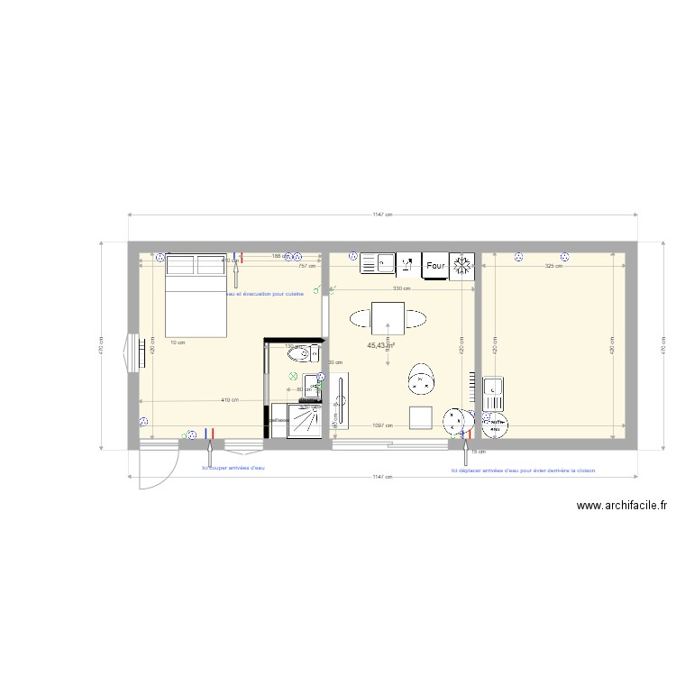 Annexe Bleheu cuisine inversée. Plan de 0 pièce et 0 m2