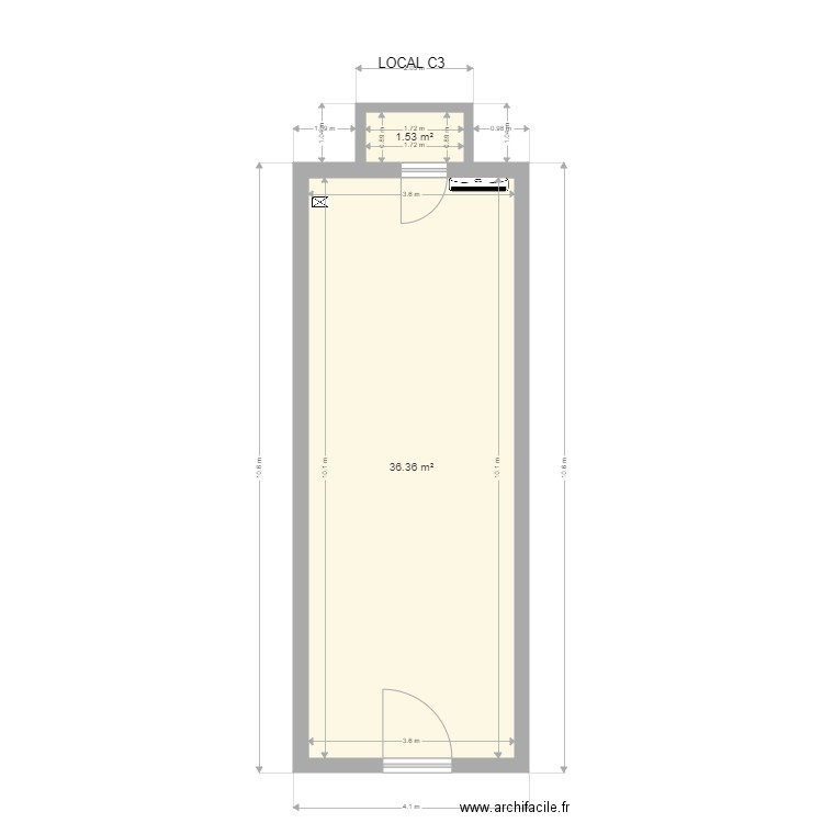 LOCAL C3. Plan de 2 pièces et 38 m2