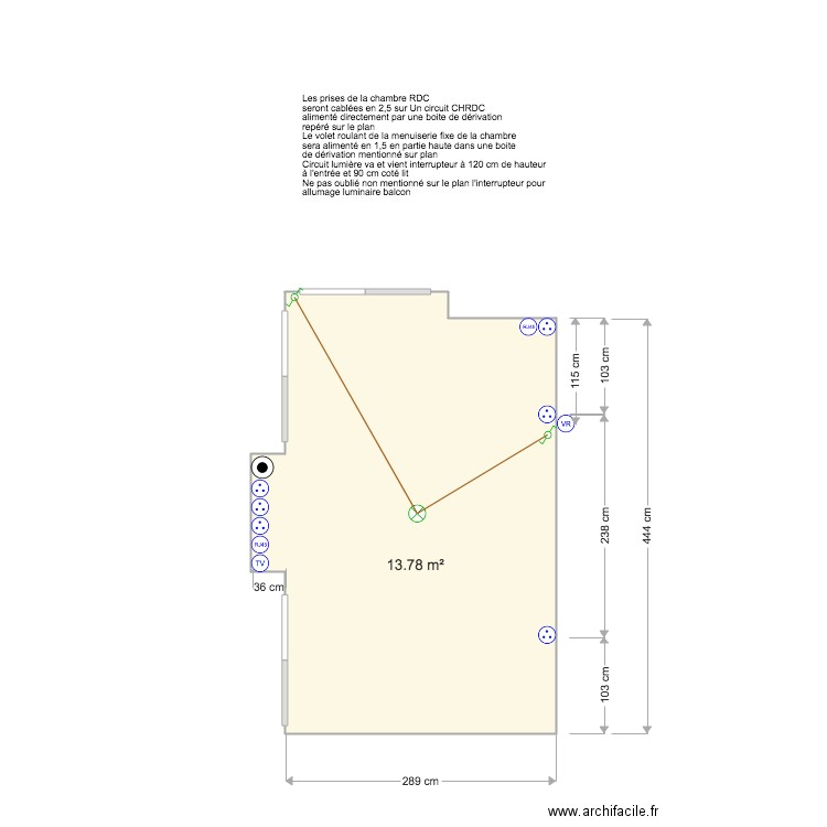 Plan élec chambre rdc. Plan de 0 pièce et 0 m2