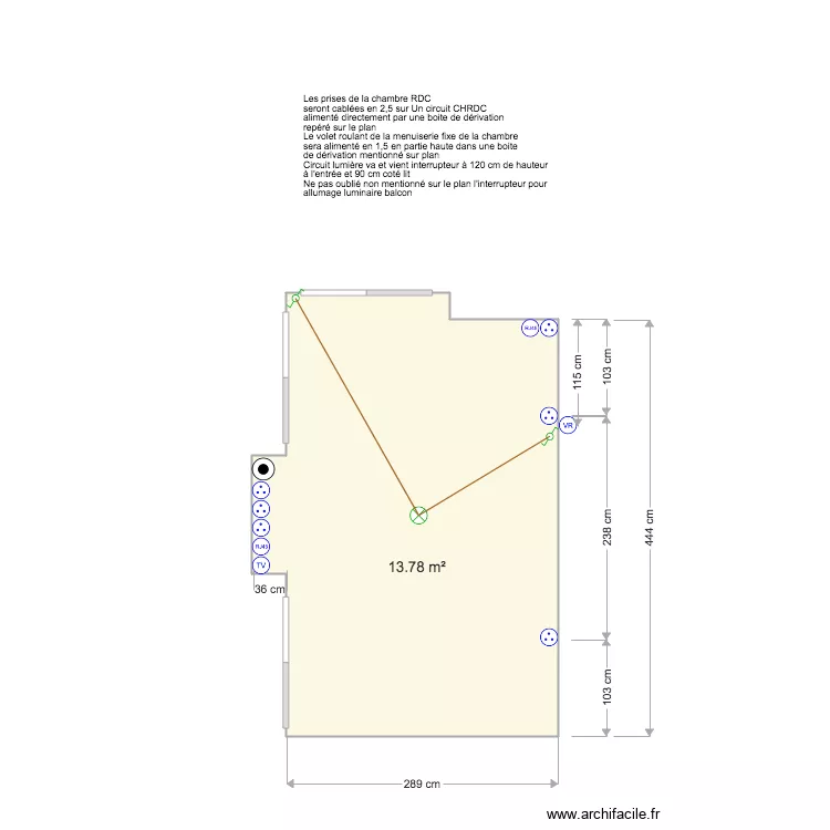 Plan &eacute;lec chambre rdc. Plan de 