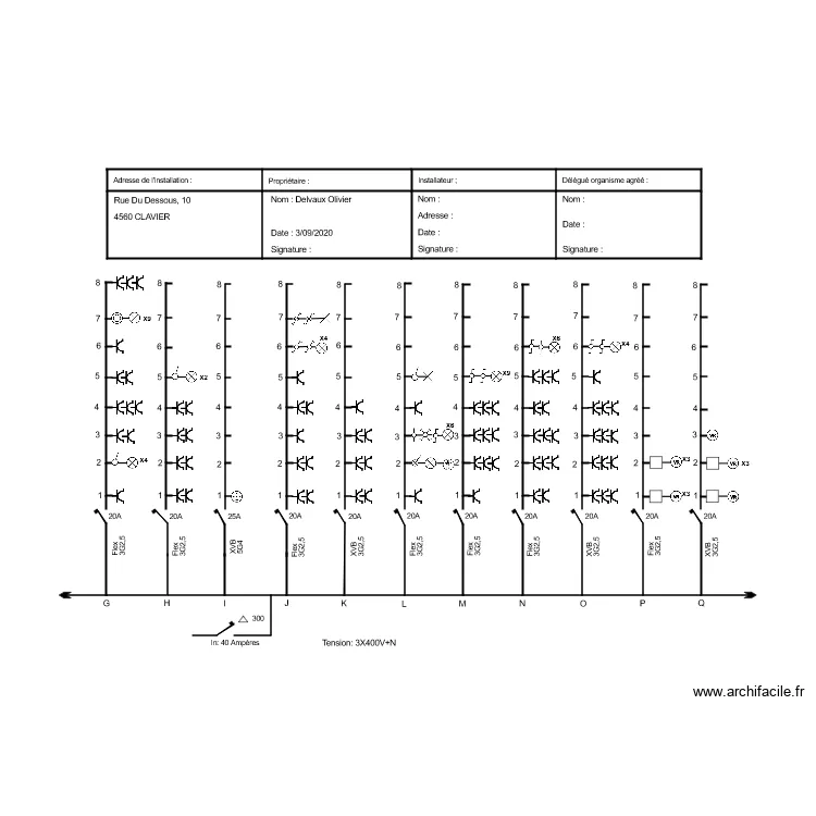 Sch&eacute;ma unifilaire 2 Olivier Delvaux. Plan de 