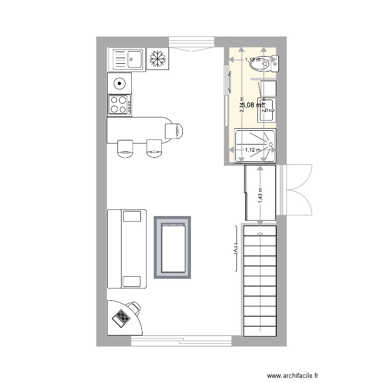 studio libourne 4. Plan de 1 pièce et 3 m2