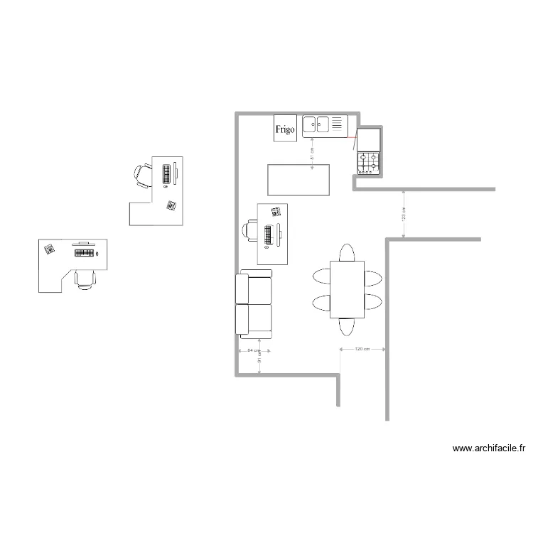 Salon / Cuisine. Plan de 