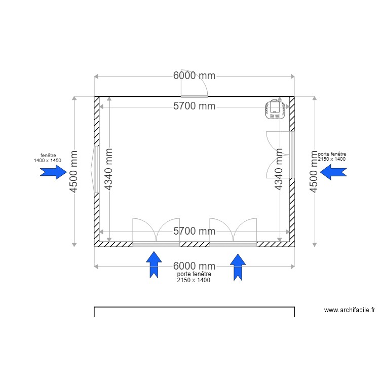 pièce plus. Plan de 1 pièce et 25 m2