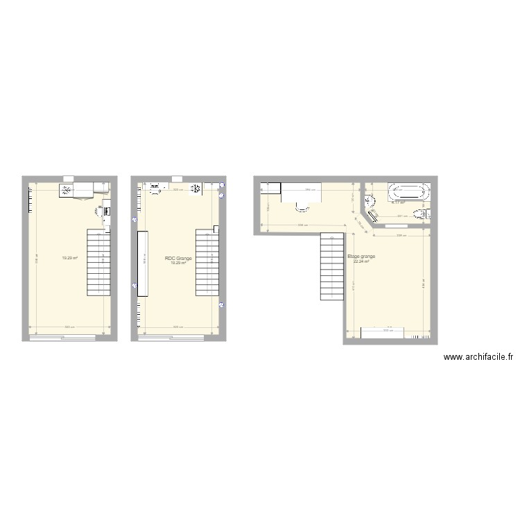 Grange. Plan de 4 pièces et 65 m2