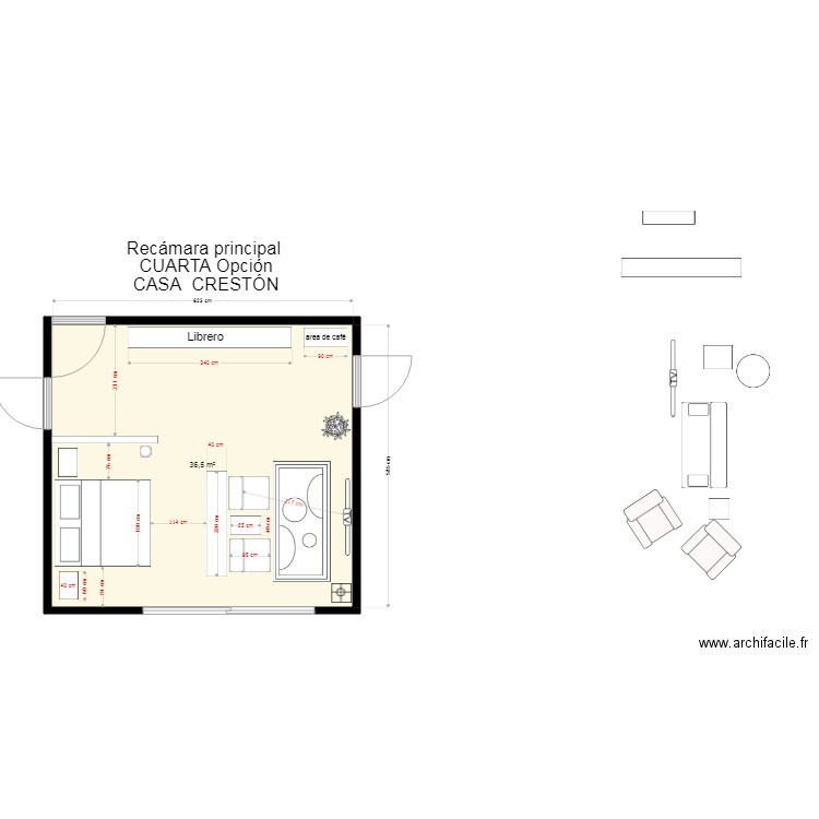 recámara principal 5ta opcion. Plan de 0 pièce et 0 m2