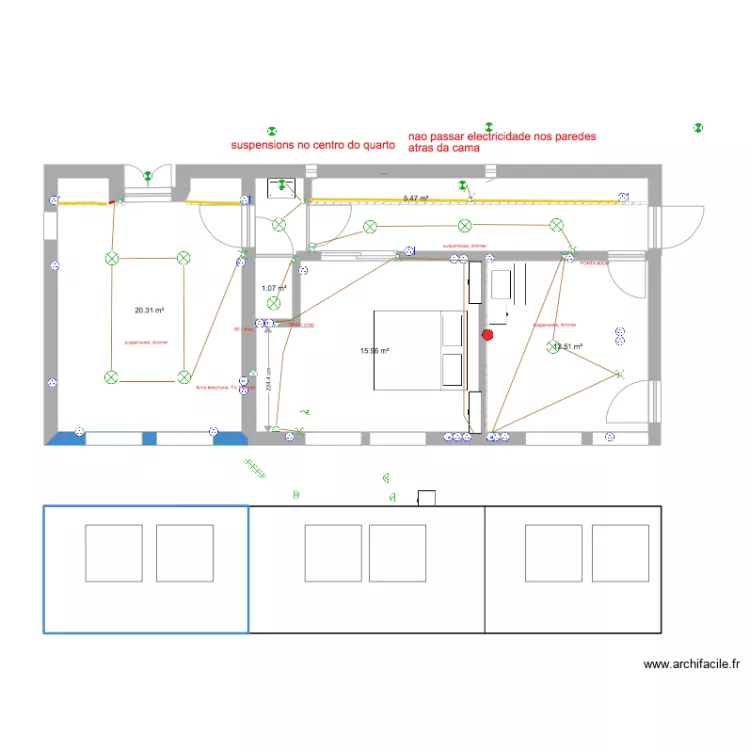 nos chambres facade &eacute;troit court et proche. Plan de 