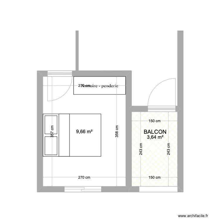 T3 / CHAMBRE / BALCON 1,5m largeur. Plan de T3 / CHAMBRE / BALCON 1,5m largeur. Plan de