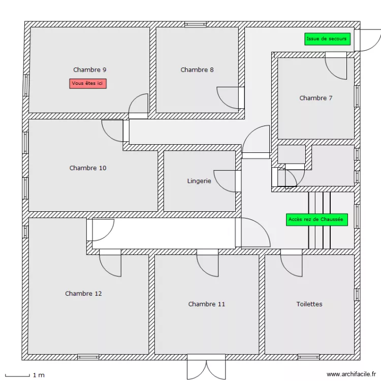 Auberge - 1er etage - Chambre 9. Plan de 
