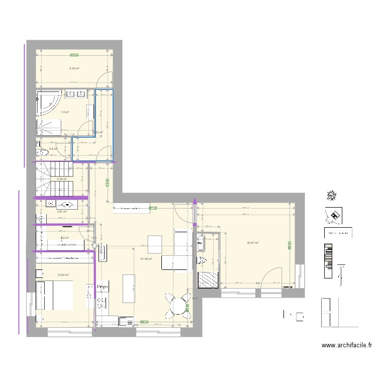 RDJ Jacqueline  aménagé 2 chambres V2. Plan de 0 pièce et 0 m2