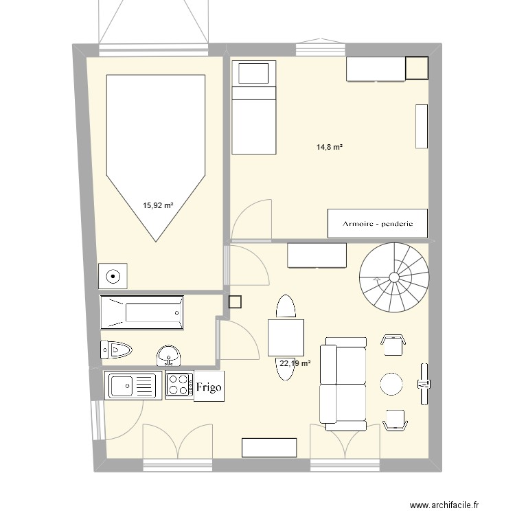 papy 2. Plan de 3 pièces et 53 m2