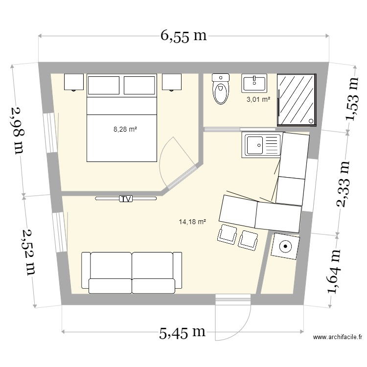 appart la grellerie. Plan de 4 pièces et 26 m2