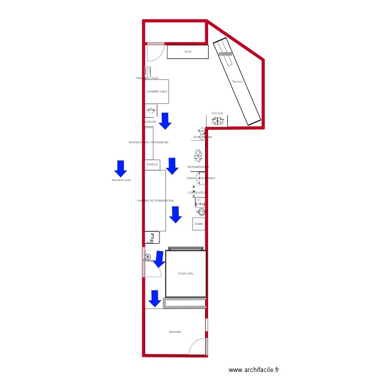 plan boulange. Plan de 3 pièces et 57 m2