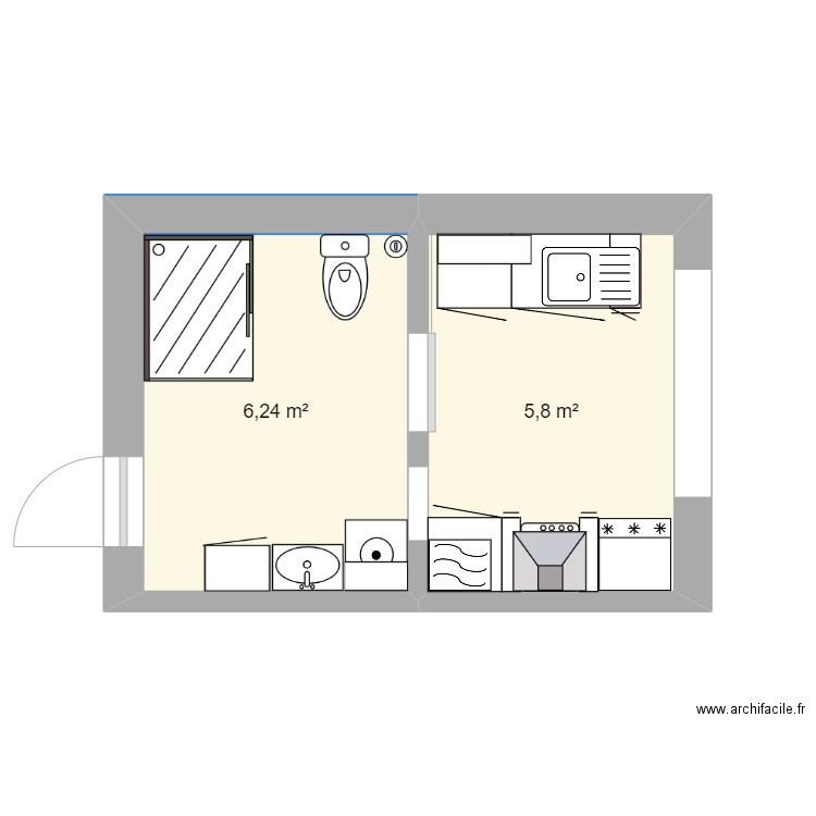 plan archifacile. Plan de 2 pièces et 12 m2