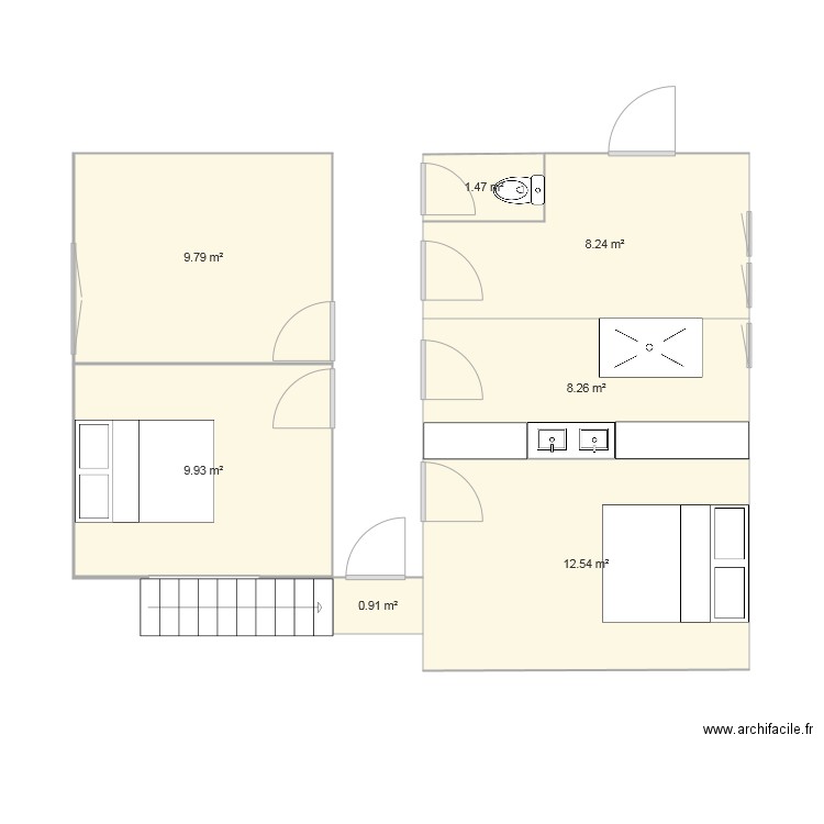 THARON 1WC couloir droit sans lit . Plan de 0 pièce et 0 m2