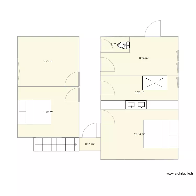 THARON 1WC couloir droit sans lit . Plan de THARON 1WC couloir droit sans lit . Plan de