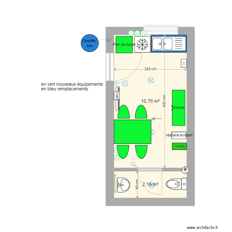 projet local l’Europe. Plan de 2 pièces et 13 m2