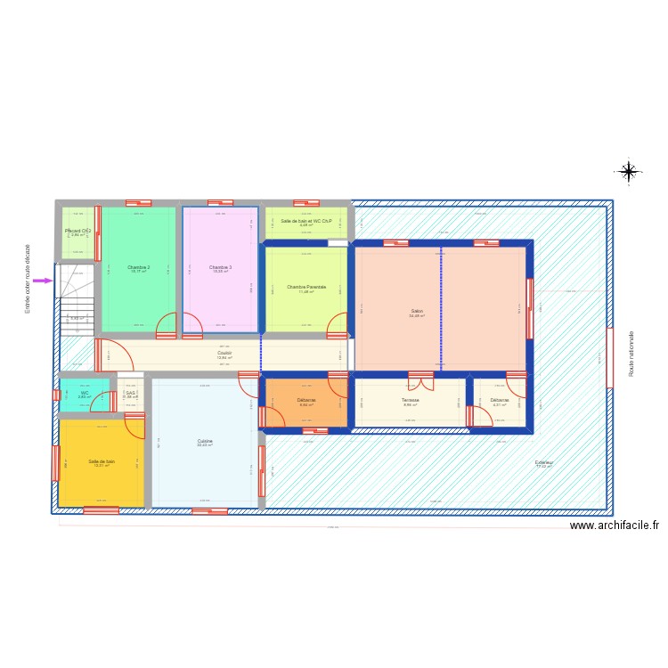 Projet modification + extension Mouniya_Iloni. Plan de 16 pièces et 239 m2