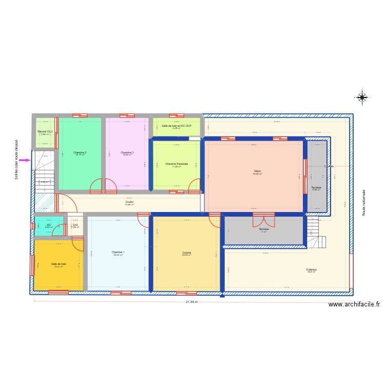 Projet modification + extension Mouniya_Iloni. Plan de 16 pièces et 239 m2