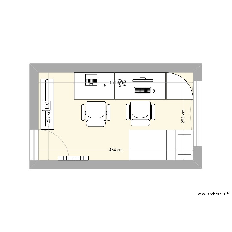 bureau (ch1) projet sans rajout du bureau. Plan de 1 pièce et 12 m2