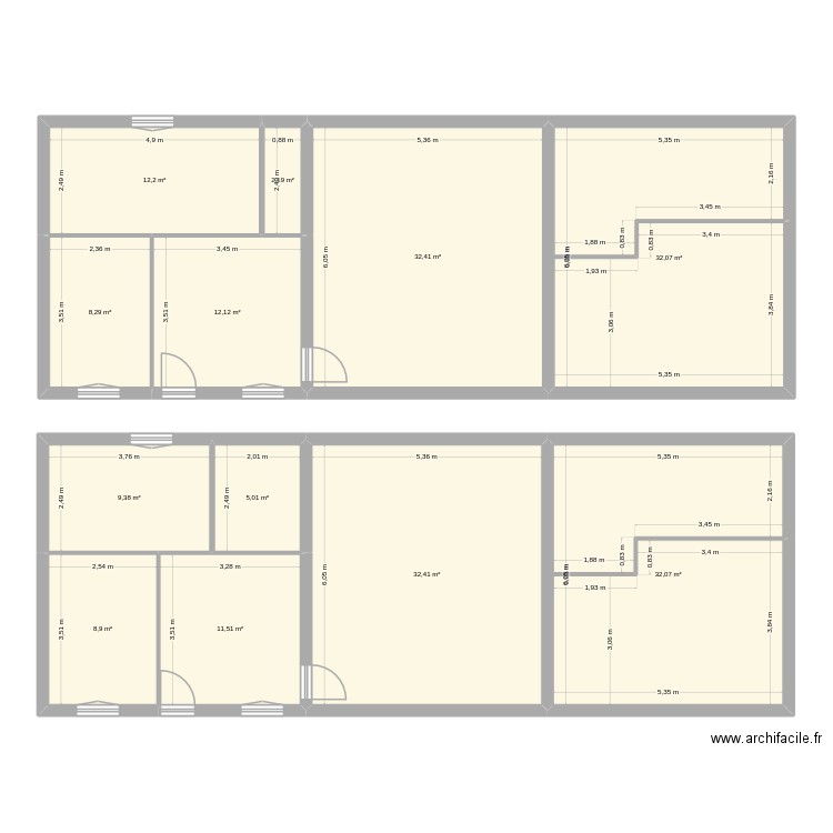Hypothèse Sans déplacement porte. Plan de 12 pièces et 199 m2