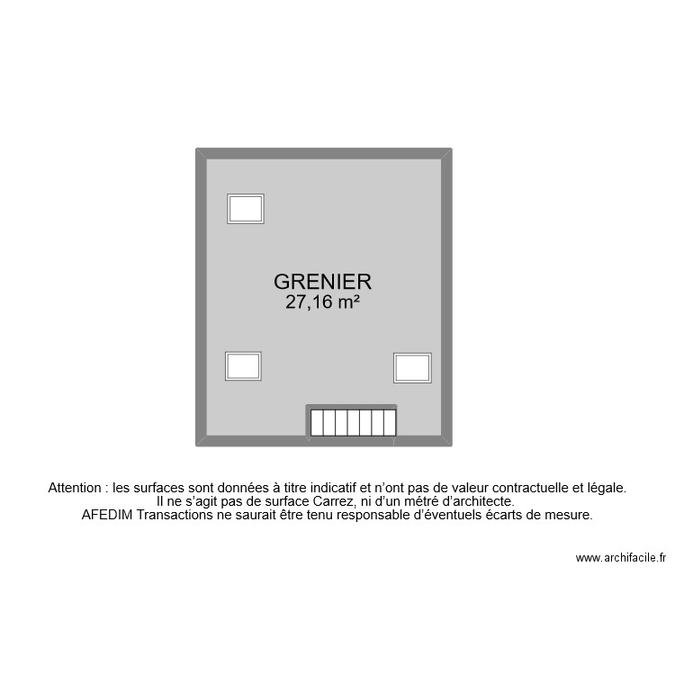 BI 9086 GRENIER. Plan de 2 pièces et 28 m2