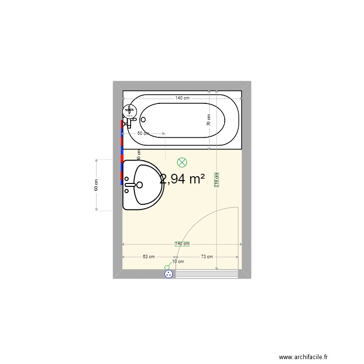 BADA Existant. Plan de 1 pièce et 3 m2