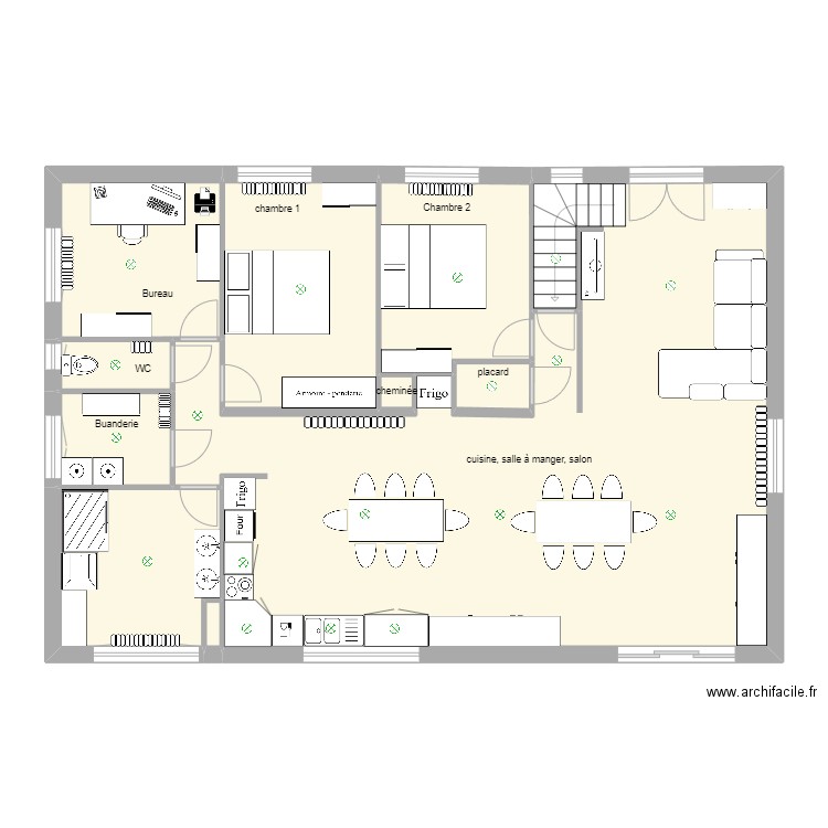 Mouzay 1e étage meublé grande cuisine. Plan de 10 pièces et 113 m2