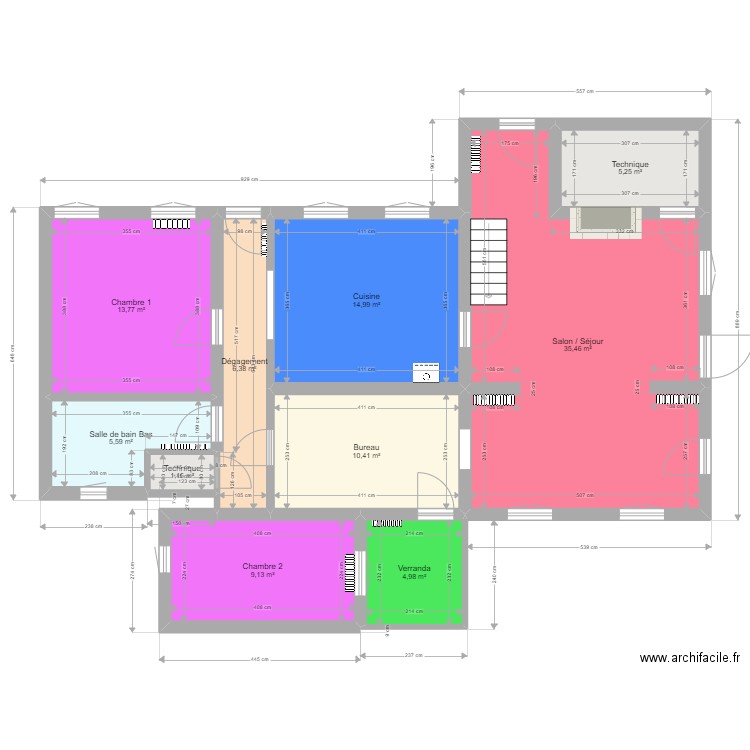 Miermaigne RDC (avant travaux). Plan de 10 pièces et 107 m2