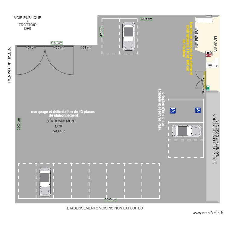 STATIONNEMENT HD PECHE  APRES TRAVAUX. Plan de 3 pièces et 692 m2