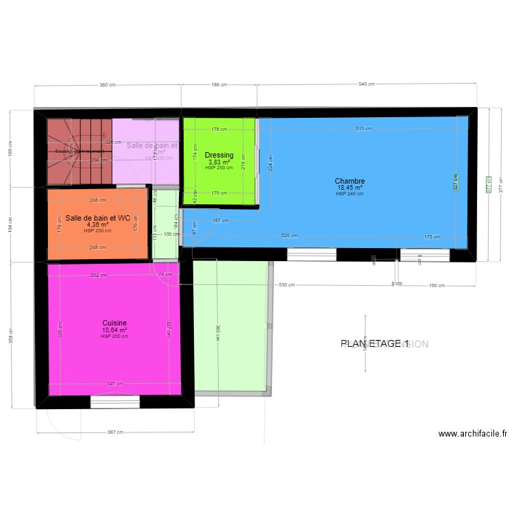 ETAGE SANS COULOIR VAR 3. Plan de 10 pièces et 89 m2