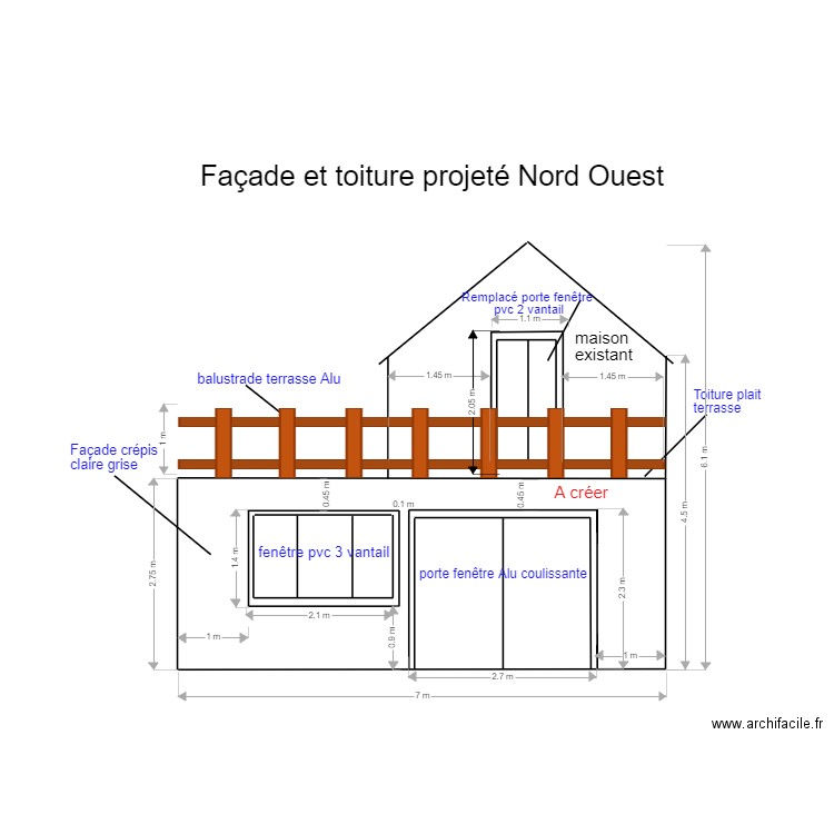 Façade projeté Nord Ouest. Plan de 0 pièce et 0 m2