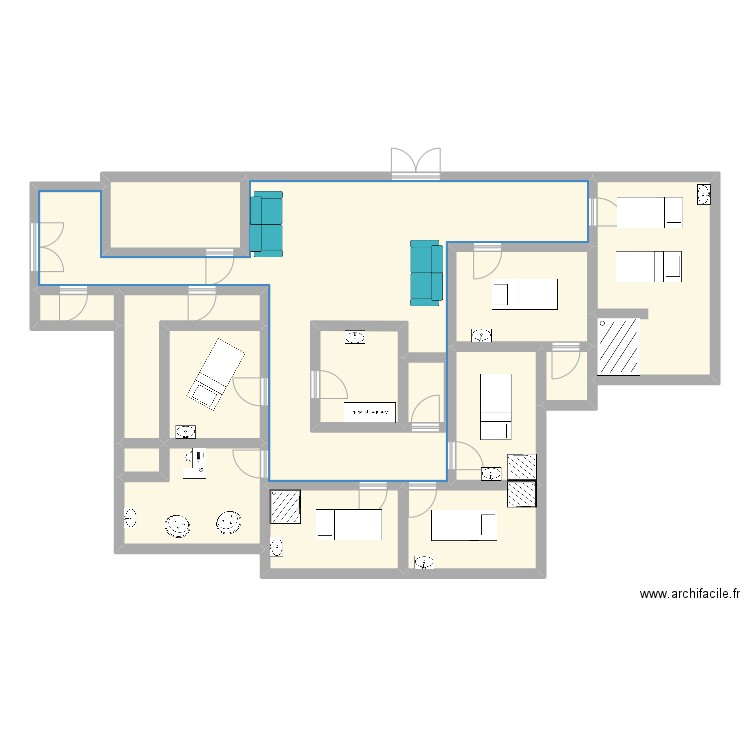 spa. Plan de 15 pièces et 158 m2