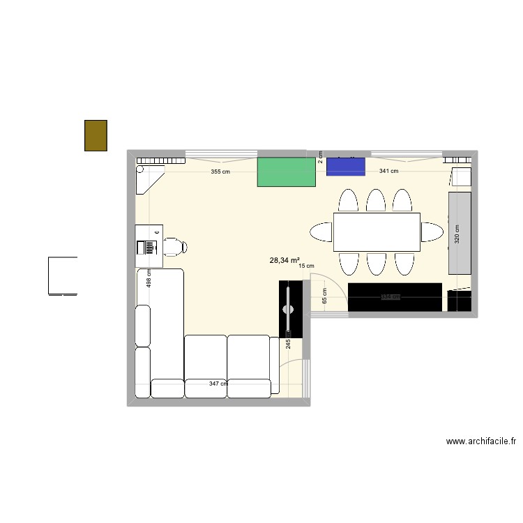 Salon 3. Plan de 1 pièce et 28 m2