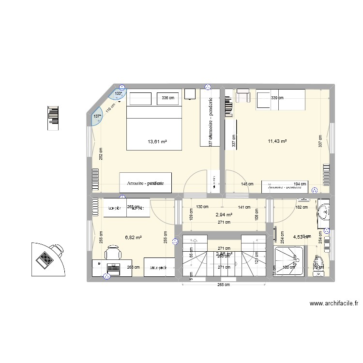 Etage2. Plan de 6 pièces et 42 m2
