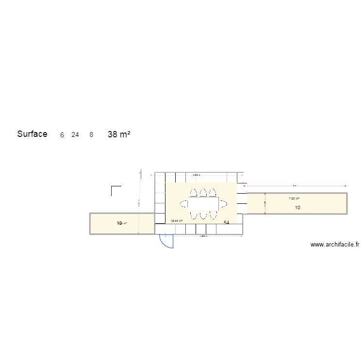 terrasse cuisine. Plan de 3 pièces et 30 m2